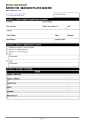 Document preview: Form 15 Exhibit List (Applications and Appeals) - Queensland, Australia