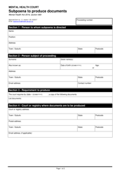 Document preview: Form 11 Subpoena to Produce Documents - Queensland, Australia