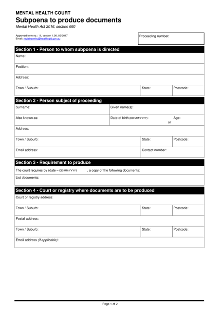 Form 11 Subpoena to Produce Documents - Queensland, Australia