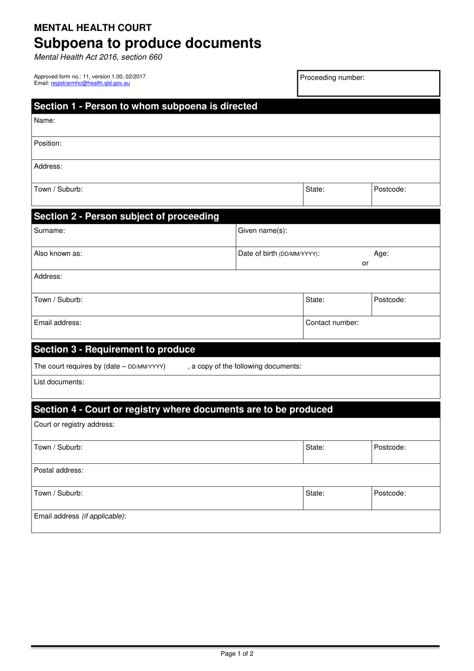 Form 11 Download Printable PDF or Fill Online Subpoena to Produce
