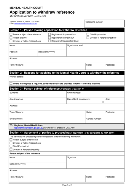 Form 9 Application to Withdraw Reference - Queensland, Australia
