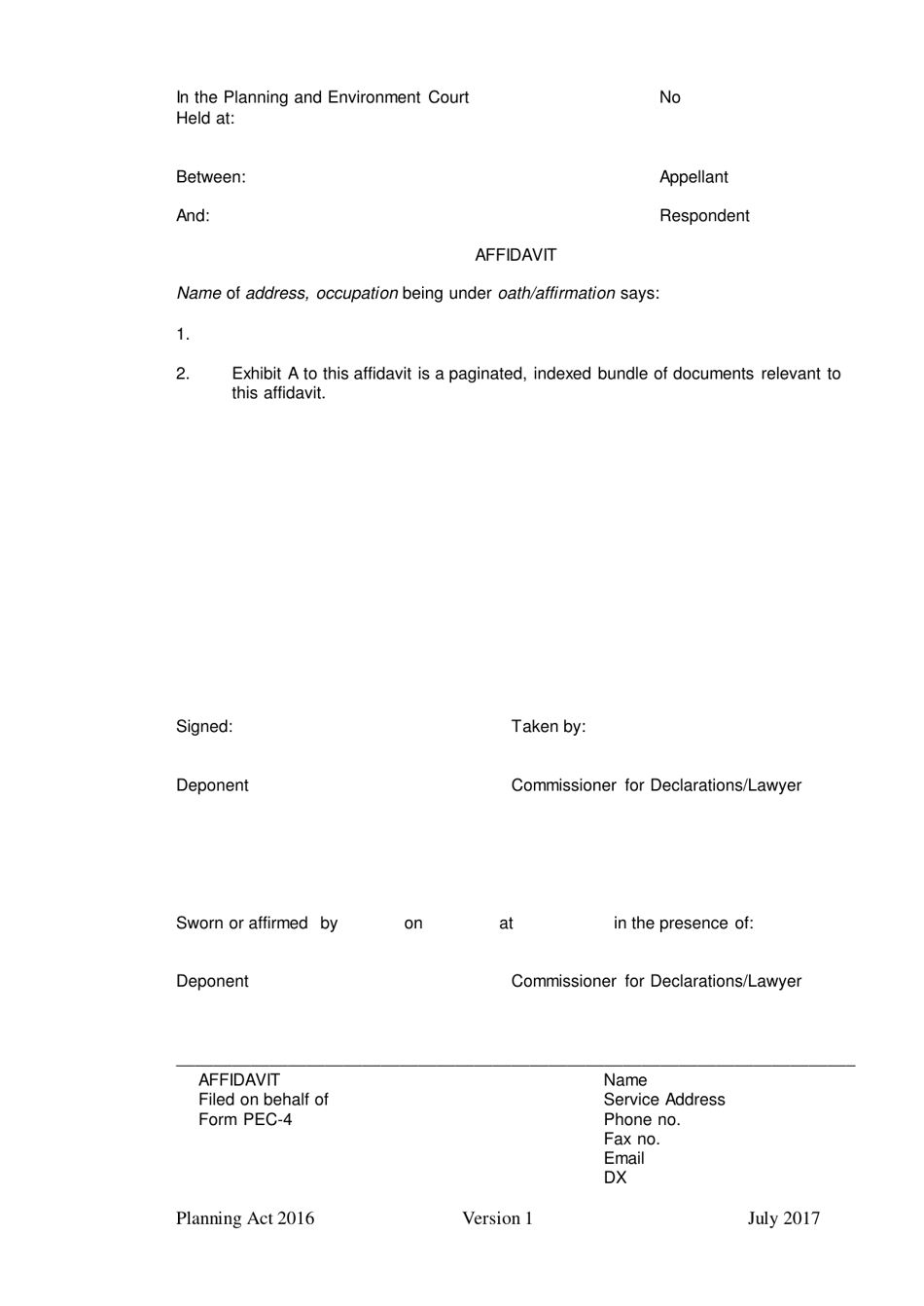 Form 04 Affidavit - Queensland, Australia, Page 1