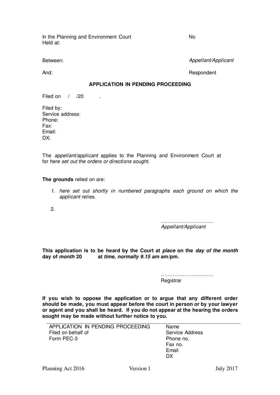 Form 03 Application in Pending Proceeding - Queensland, Australia, Page 1
