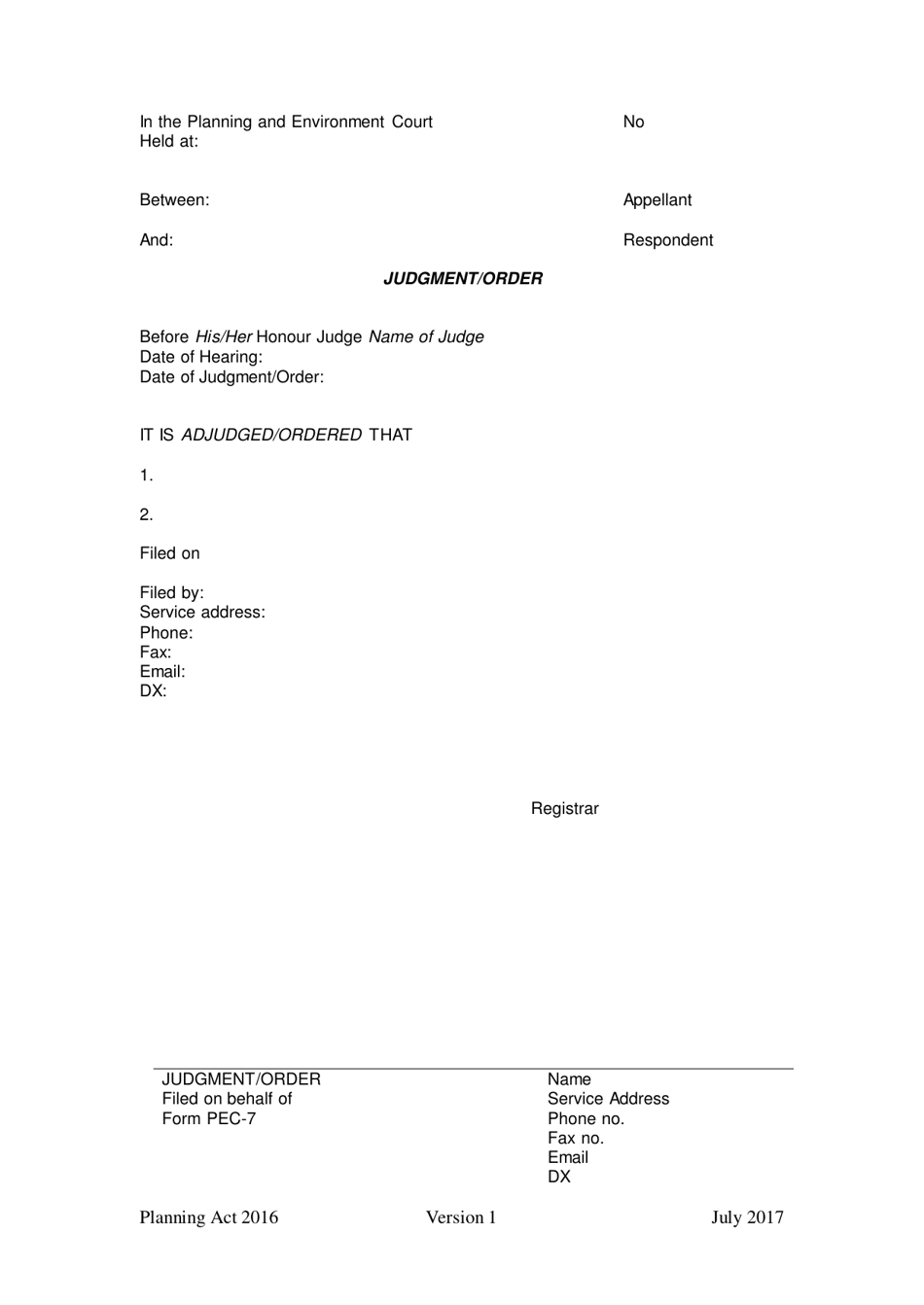 Form 07 Judgment / Order - Queensland, Australia, Page 1
