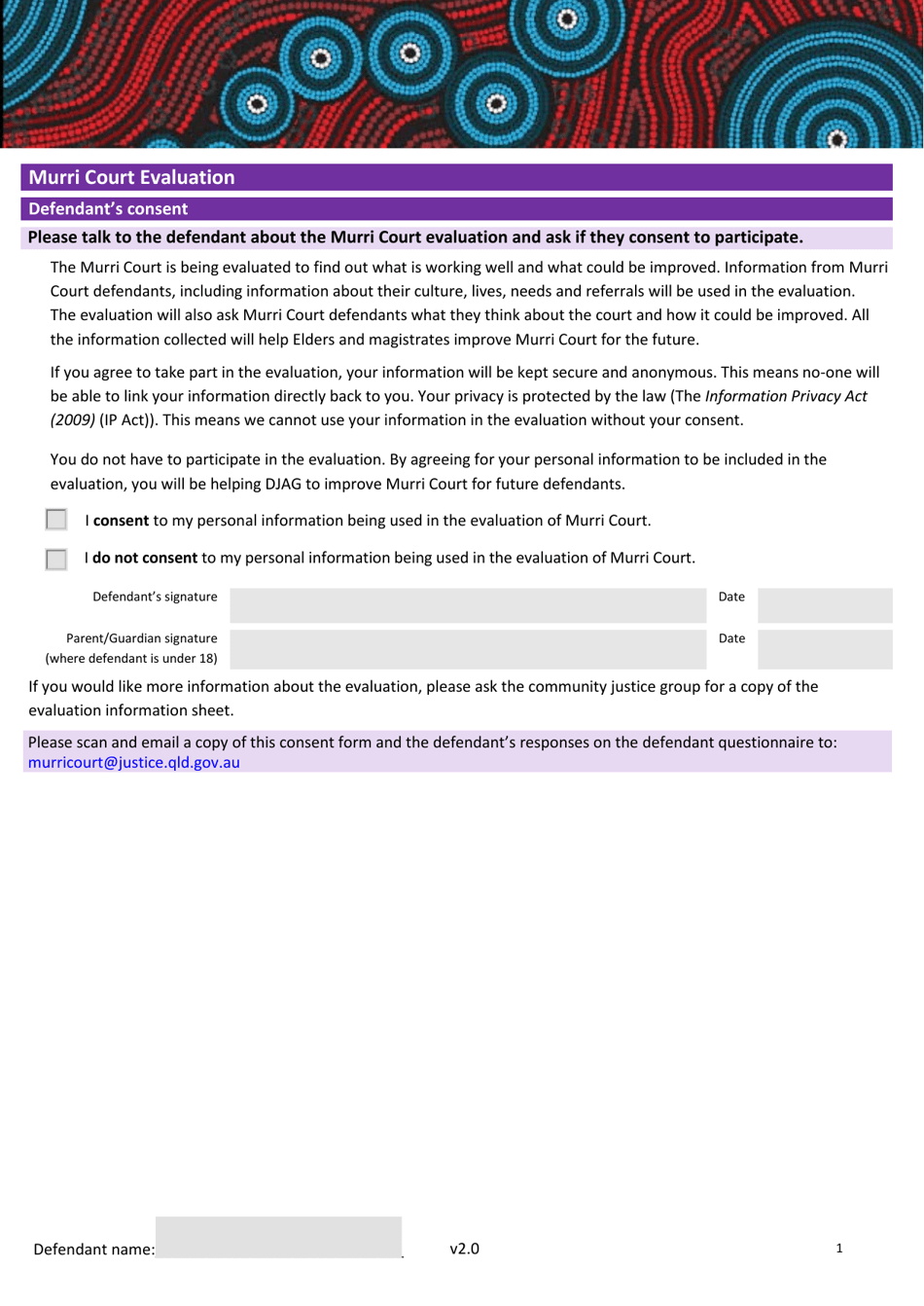 Defendants Entry Questionnaire - Queensland, Australia, Page 1