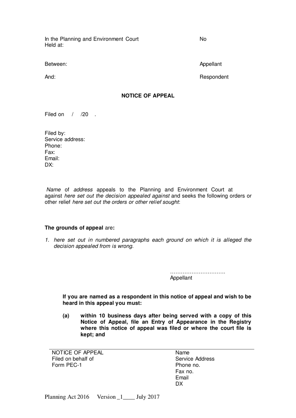 Form 01 Notice of Appeal - Queensland, Australia, Page 1