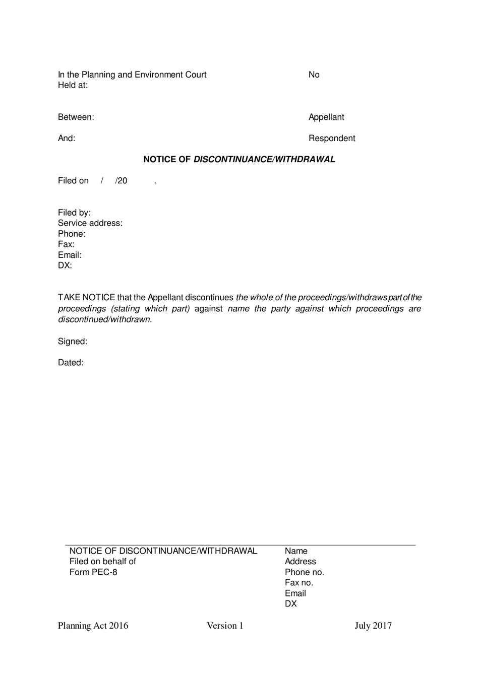 Form 8 Notice of Discontinuance / Withdrawal - Queensland, Australia, Page 1