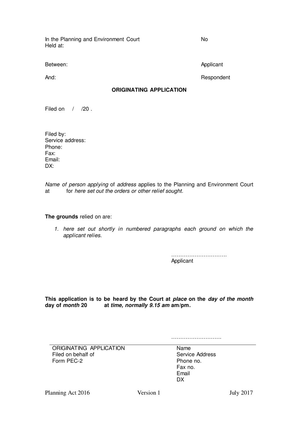 Form 02 Originating Application - Queensland, Australia, Page 1