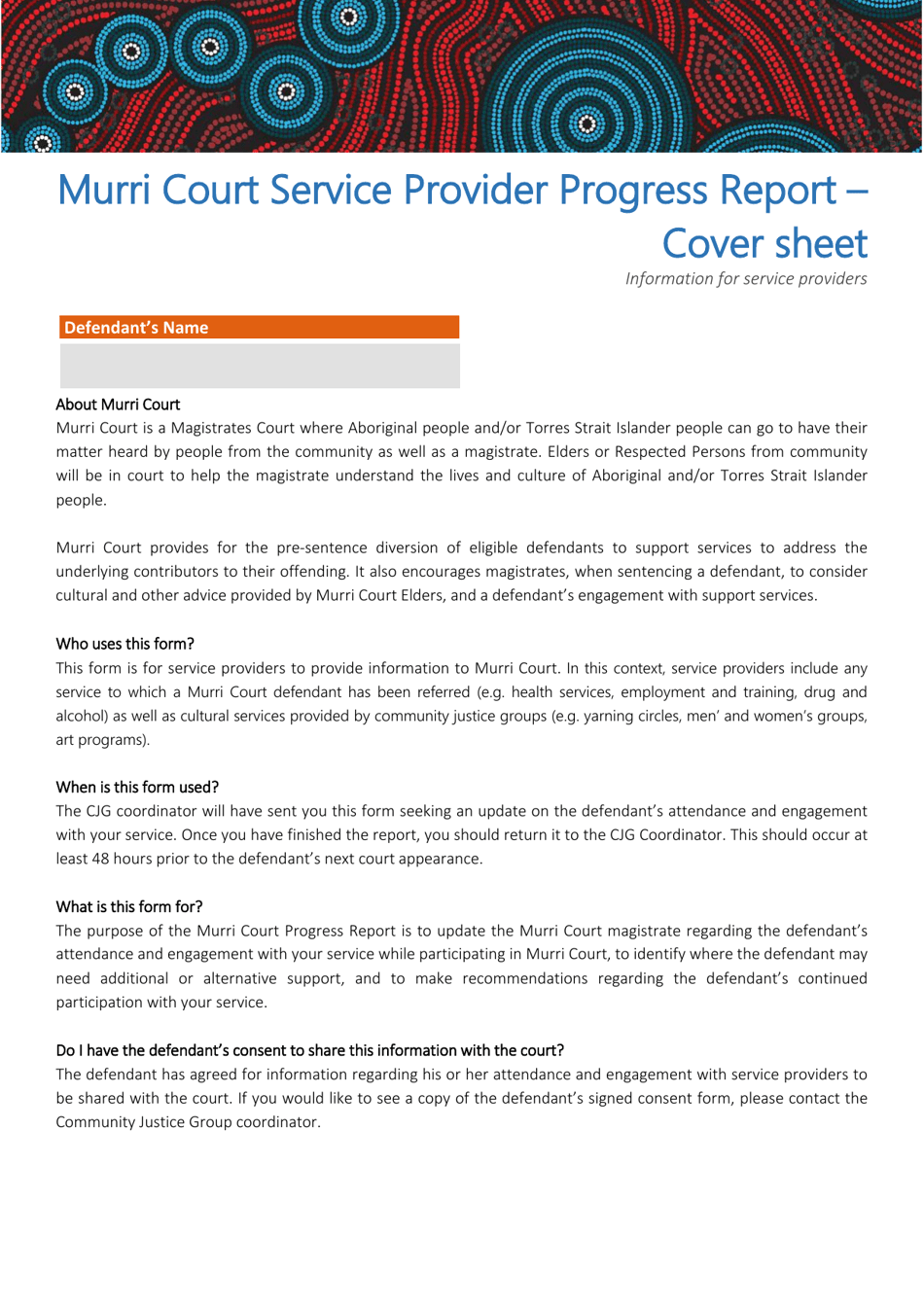 Murri Court Service Provider Progress Report - Queensland, Australia, Page 1