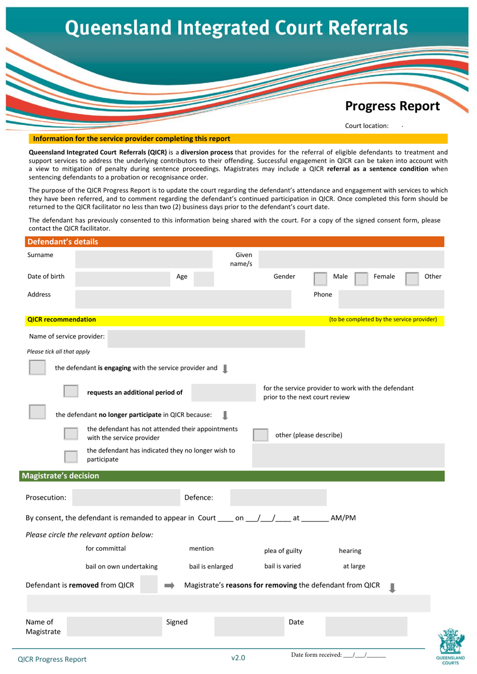 Qicr Progress Report - Queensland, Australia, Page 1