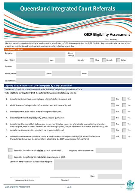 Qicr Eligibility Assessment - Queensland, Australia