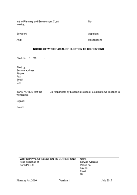 Form 09 Notice of Withdrawal of Election to Co-respond - Queensland, Australia
