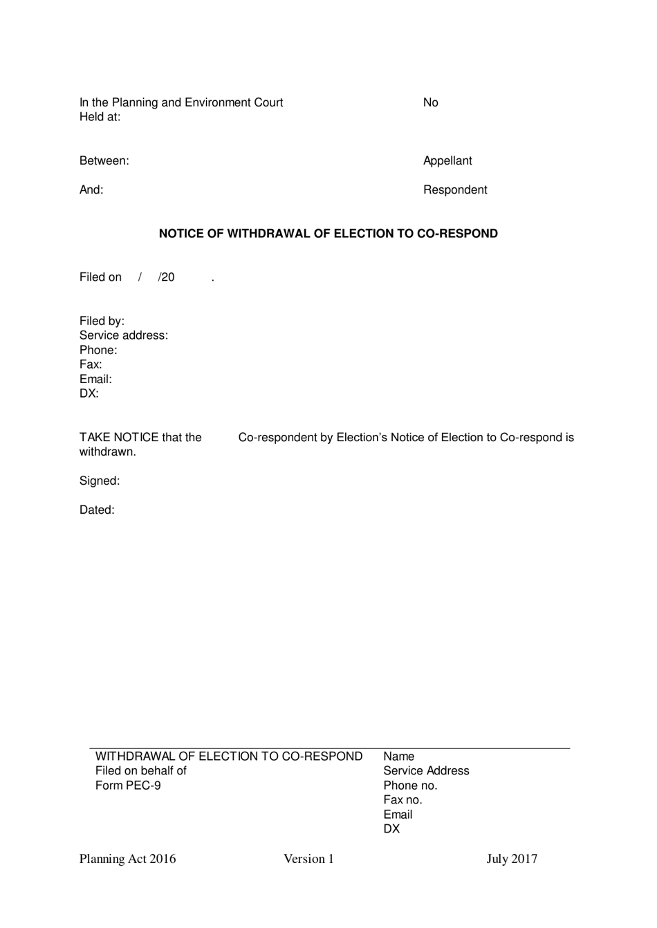 Form 09 Notice of Withdrawal of Election to Co-respond - Queensland, Australia, Page 1