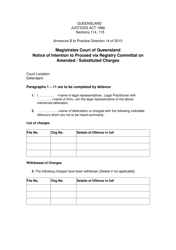 Document preview: Annexure B Notice of Intention to Proceed via Registry Committal on Amended / Substitute Charges - Queensland, Australia