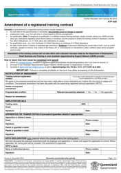 Document preview: Form ATF-035 Amendment of a Registered Training Contract - Queensland, Australia