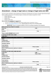 Form ATF-046 Amendment - Change of Legal Name or Change of Legal Name and Abn - Queensland, Australia