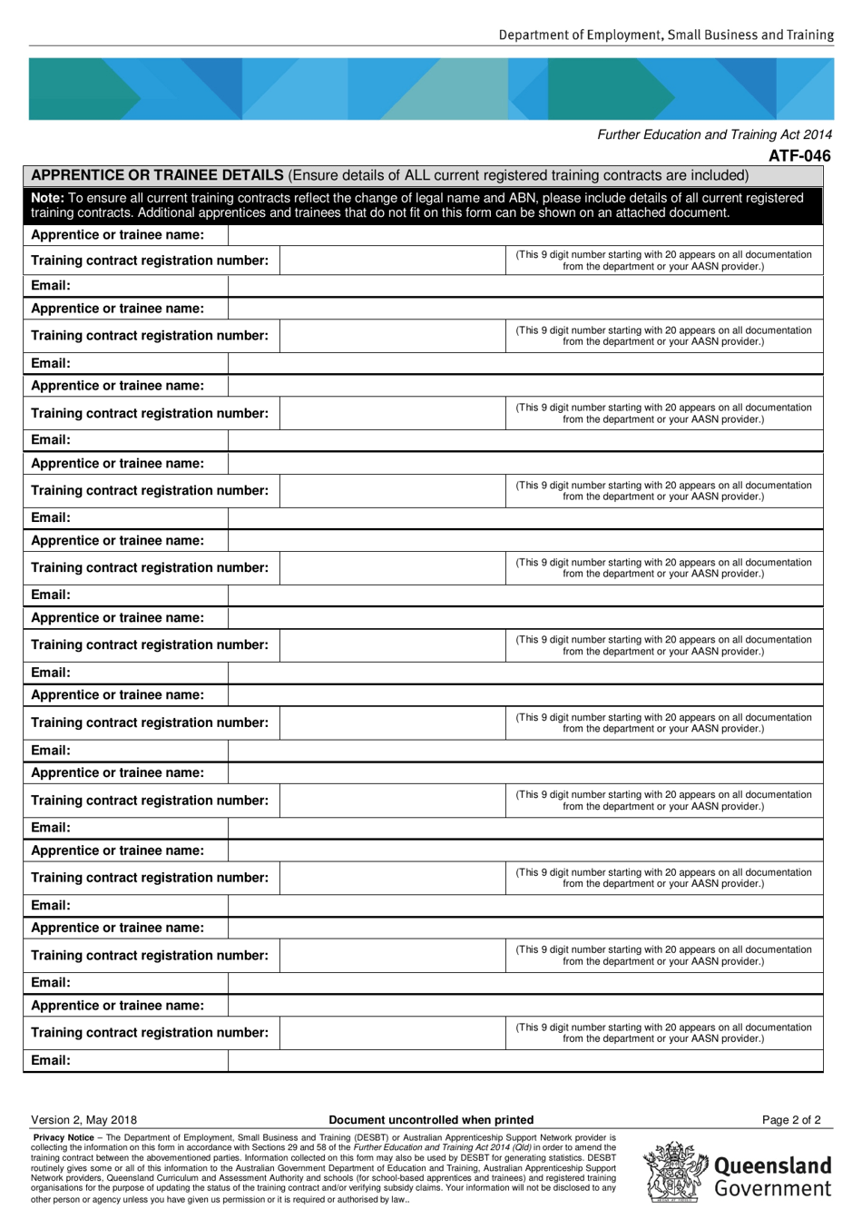 Form ATF-046 Amendment - Change of Legal Name or Change of Legal Name and Abn - Queensland, Australia, Page 2