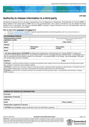 Form ATF-008 Authority to Release Information to a Third Party - Queensland, Australia