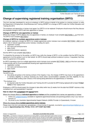 Form ATF-010 Change of Supervising Registered Training Organisation (Srto) - Queensland, Australia
