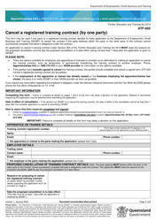 Form ATF-050 Cancel a Registered Training Contract (By One Party) - Queensland, Australia