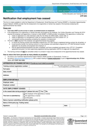 Form ATF-043 Notification That Employment Has Ceased - Queensland, Australia