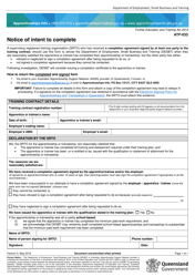Document preview: Form ATF-033 Notice of Intent to Complete - Queensland, Australia