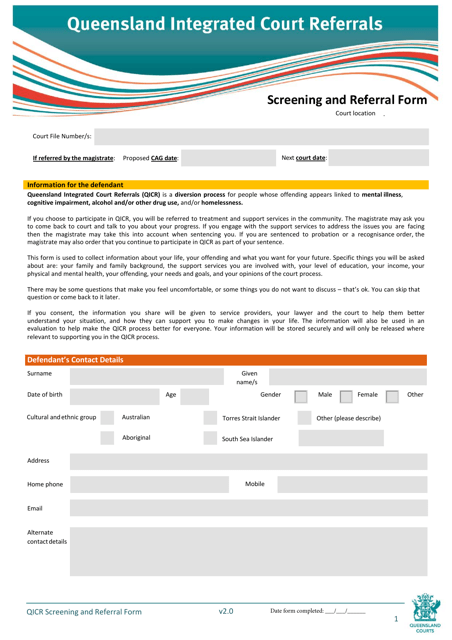 Qicr Screening and Referral Form - Queensland, Australia Download Pdf