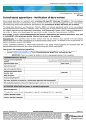 Form ATF-040 School-Based Apprentices - Notification of Days Worked - Queensland, Australia