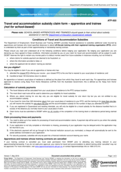 Form ATF-022 Travel and Accommodation Subsidy Claim Form &quot; Apprentice and Trainee (Not for School-Based) - Queensland, Australia