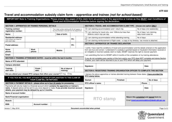 Form ATF-022 Travel and Accommodation Subsidy Claim Form &quot; Apprentice and Trainee (Not for School-Based) - Queensland, Australia, Page 2
