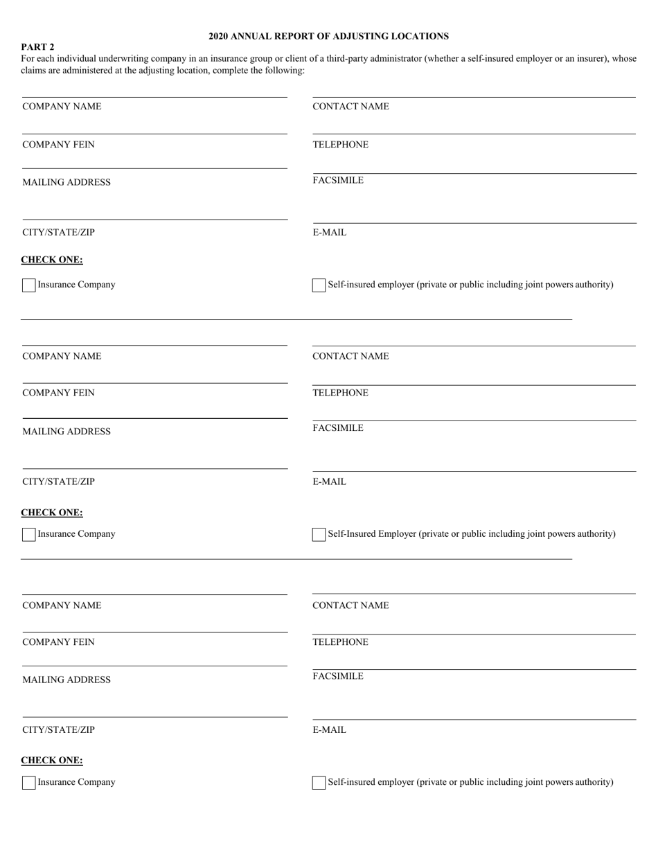 Form DWC-857 Annual Report of Adjusting Locations - California, Page 2