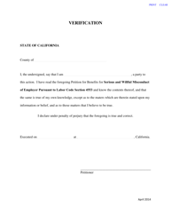 Document preview: Verification Form for Serious and Willful Misconduct of Employer - California