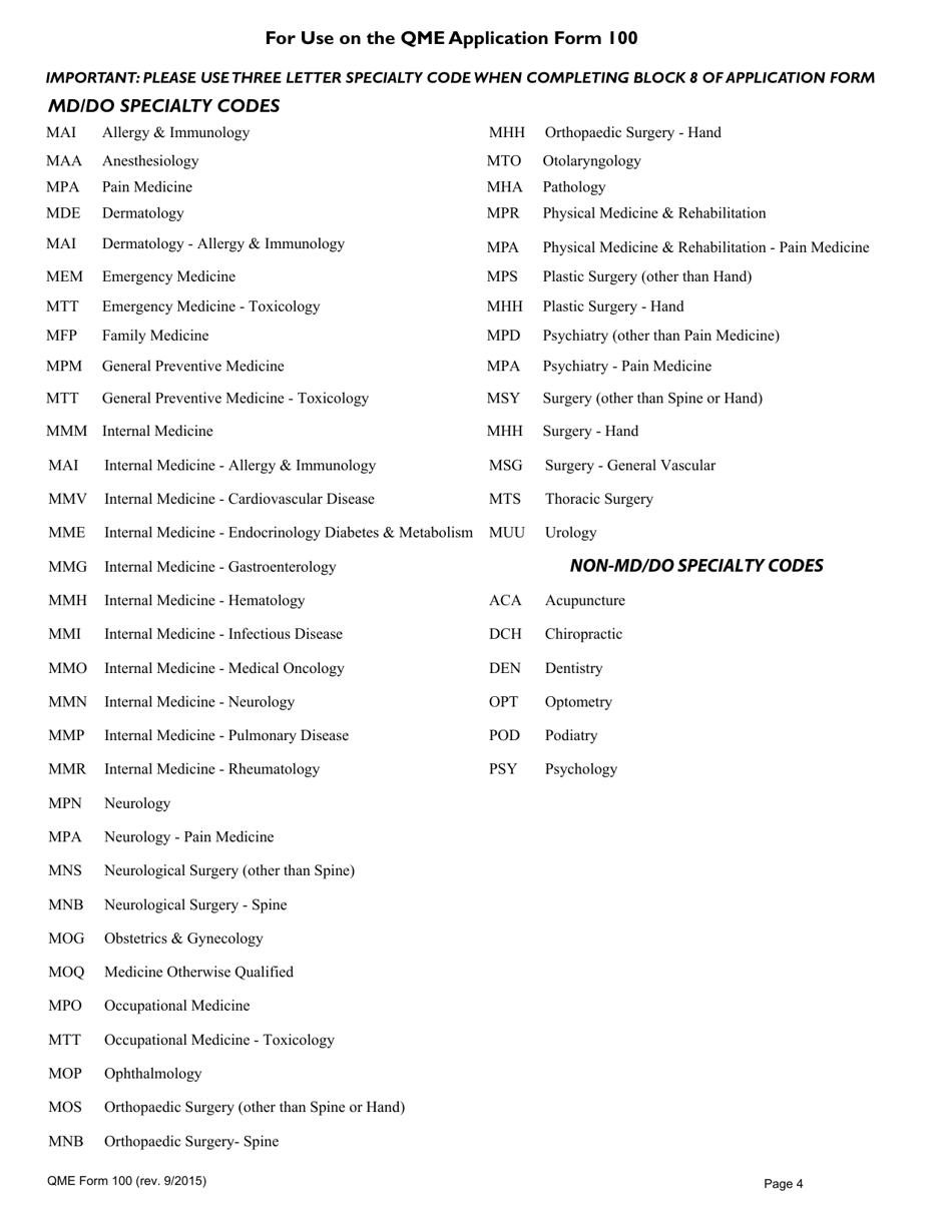 QME Form 100 Application for Appointment as Qualified Medical Evaluator - California, Page 4