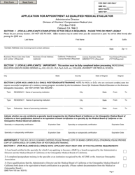 Document preview: QME Form 100 Application for Appointment as Qualified Medical Evaluator - California