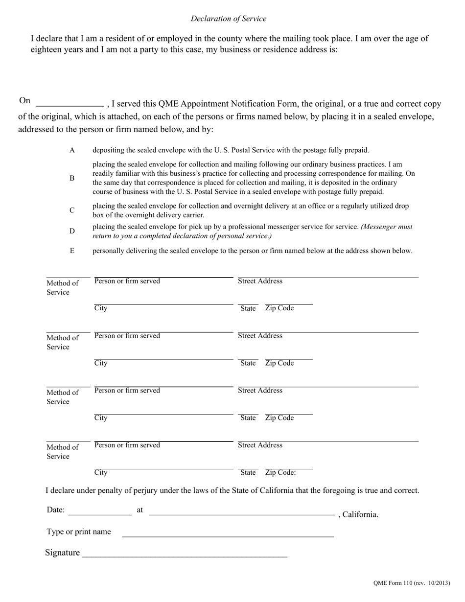 QME Form 110 - Fill Out, Sign Online and Download Fillable PDF ...