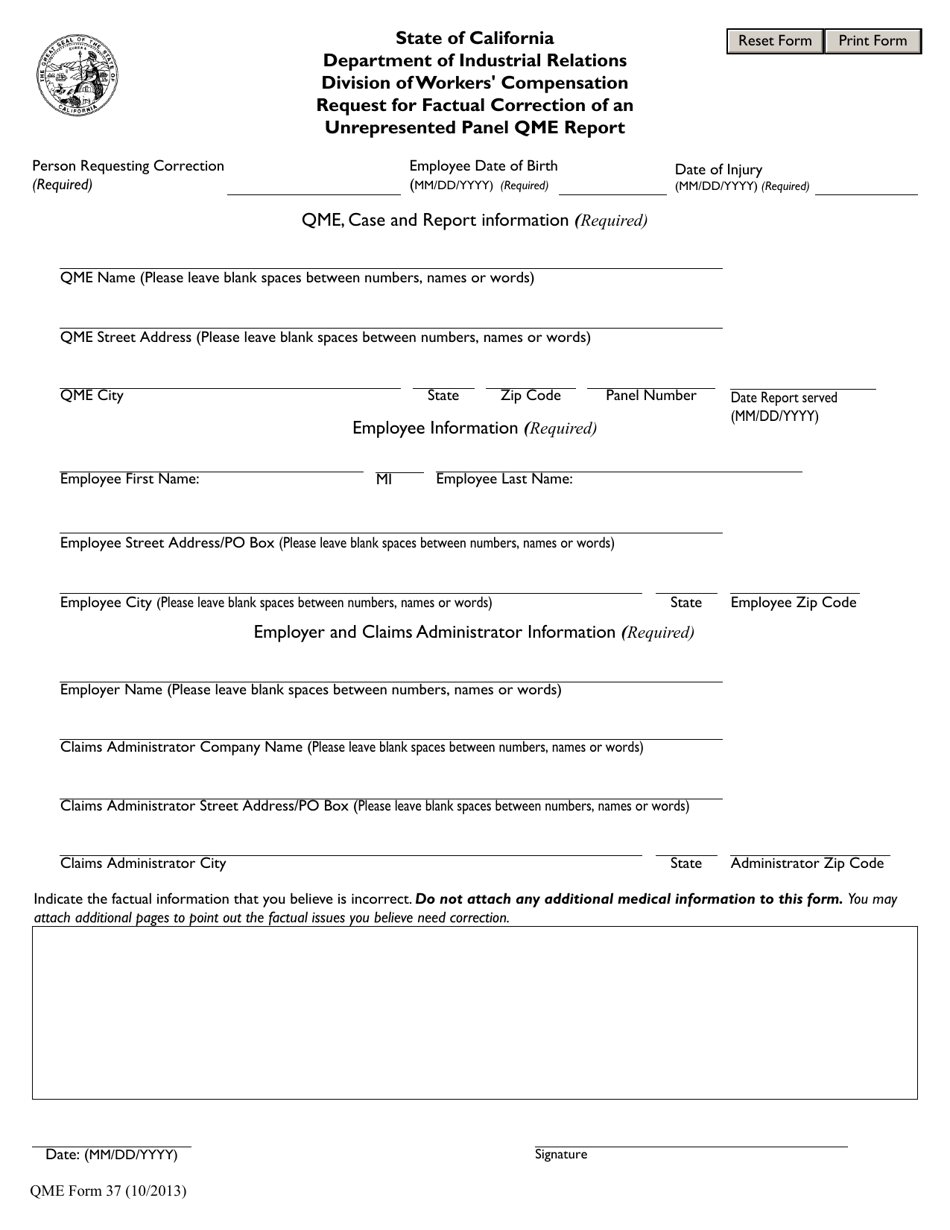 QME Form 37 Fill Out, Sign Online and Download Fillable PDF