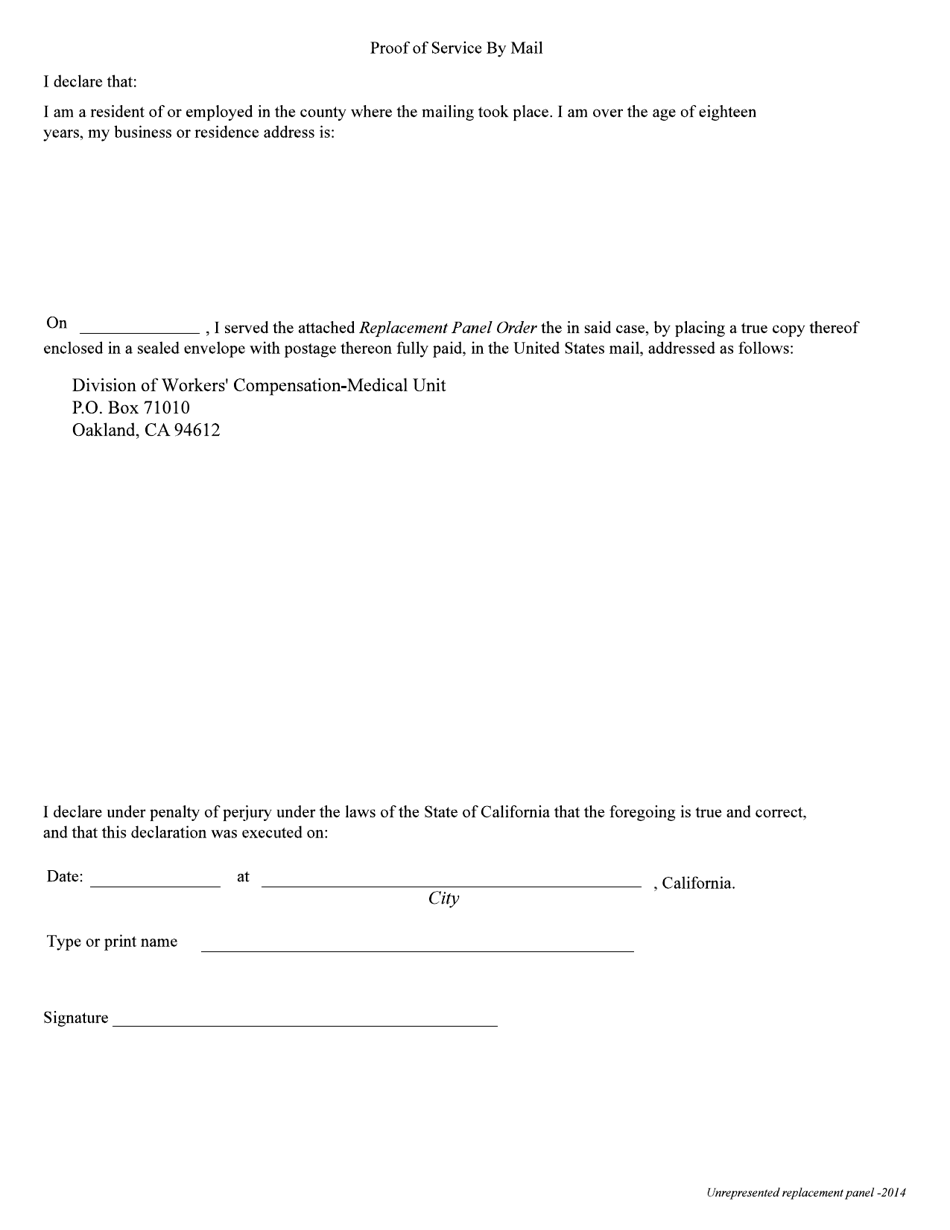 Proof of Service: Unrepresented Replacement Panel - California, Page 1