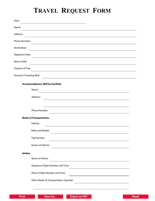 Travel Request Form Download Pdf