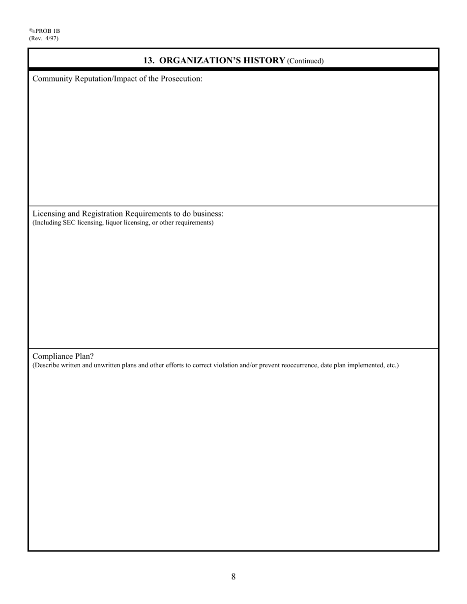 Form PROB1B Questions for Organizational Defendants, Page 8