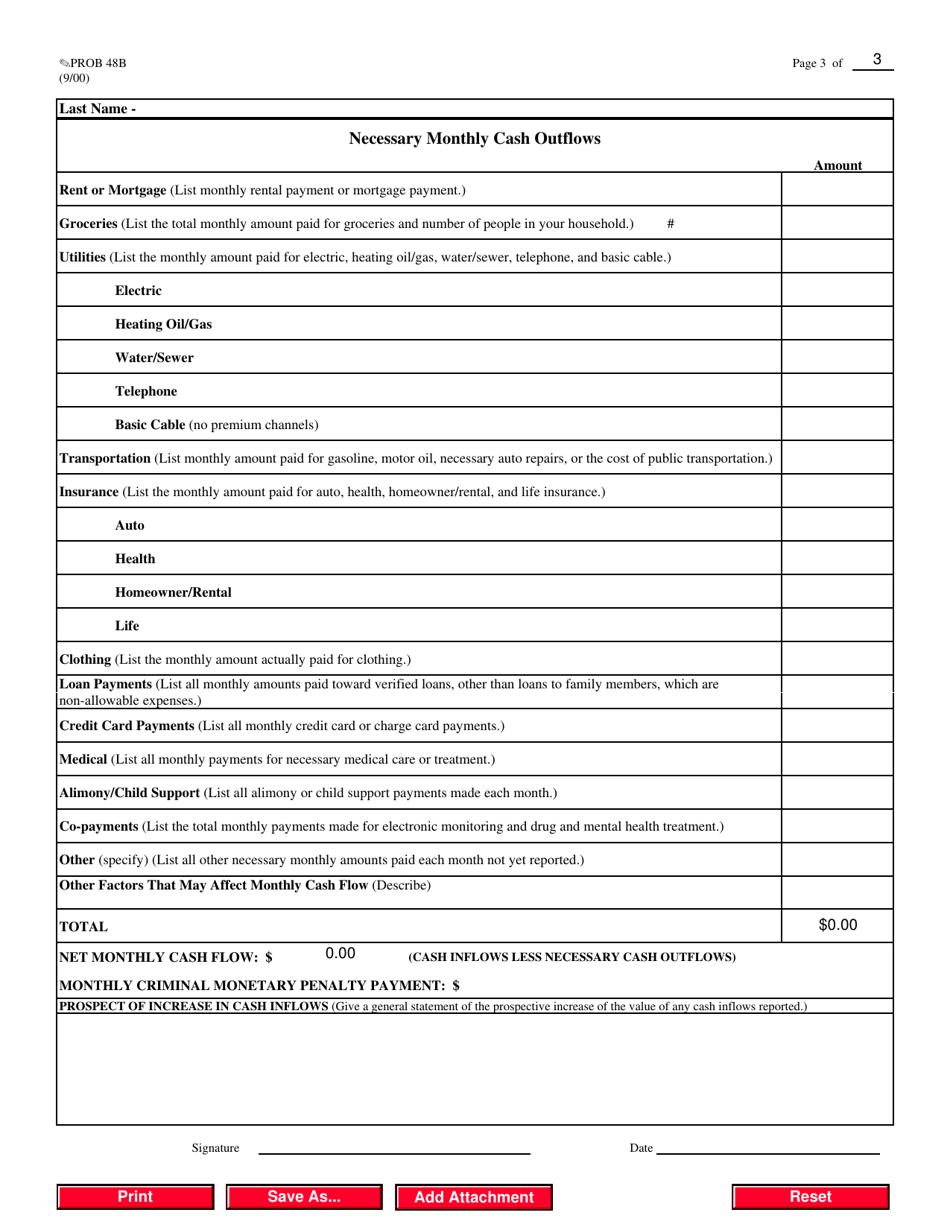 Form PROB48B Monthly Cash Flow Statement, Page 3