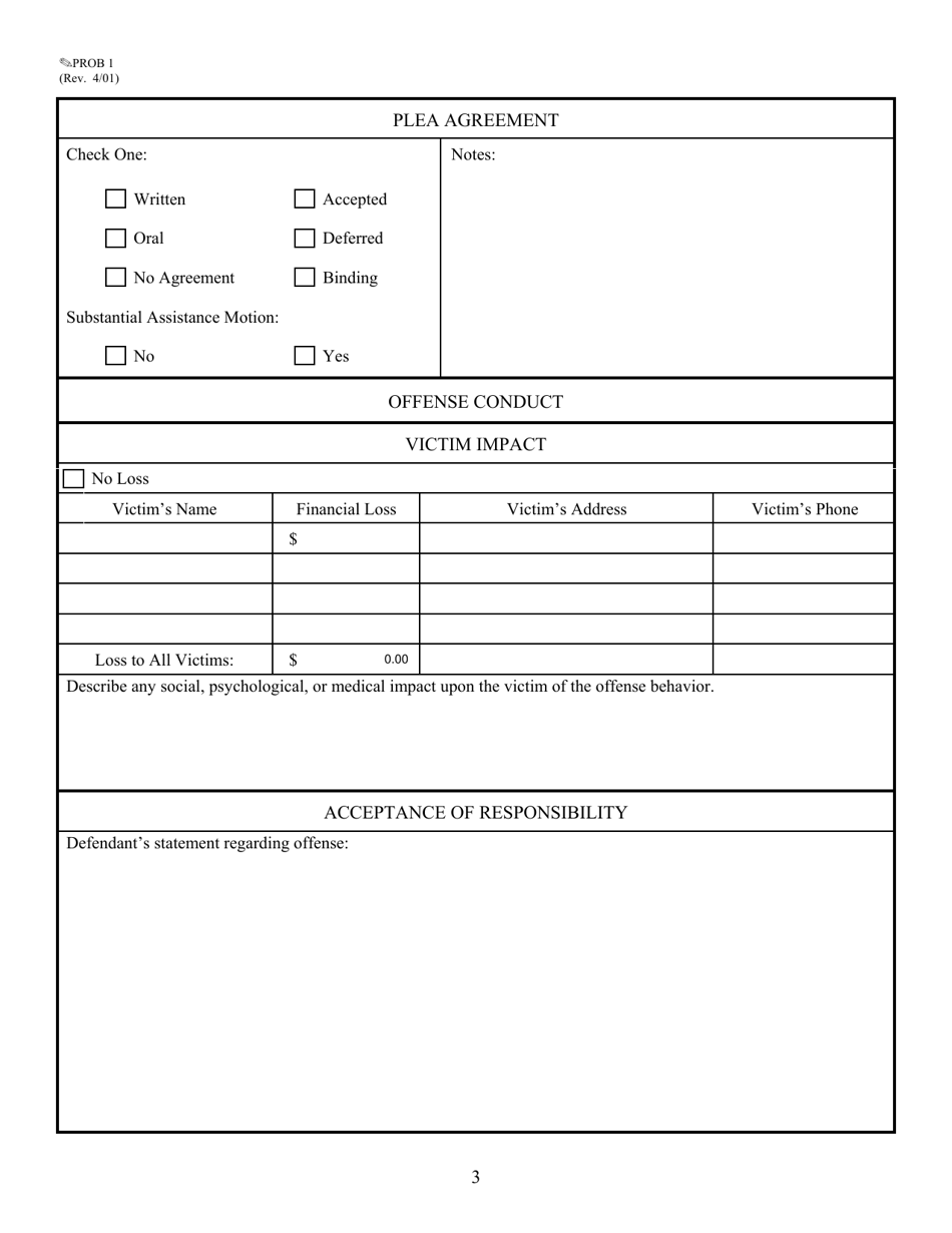 Form PROB1 Worksheet for Presentence Report, Page 3