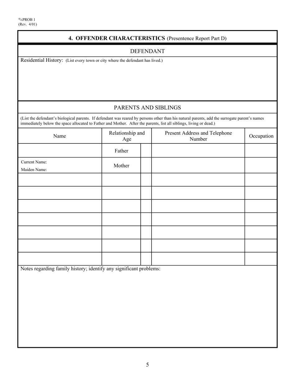 Form PROB1 Worksheet for Presentence Report, Page 5