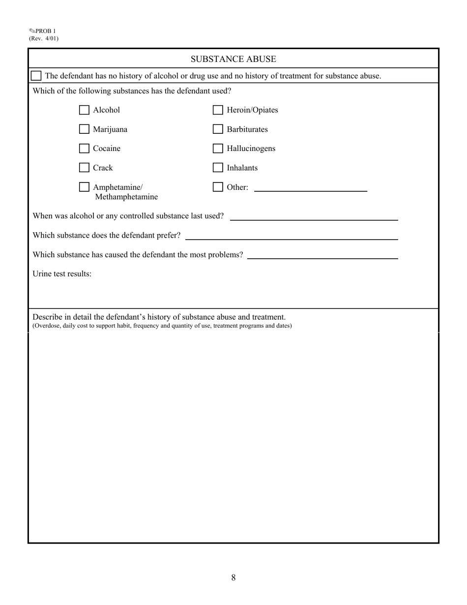 Form PROB1 Worksheet for Presentence Report, Page 8