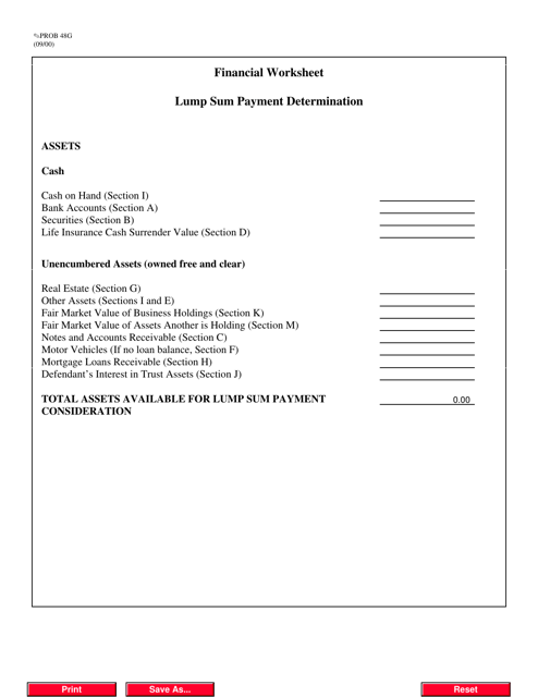 Form PROB48G Financial Worksheet Lump Sum Determination