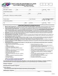 Youth Employment Certificate - North Carolina