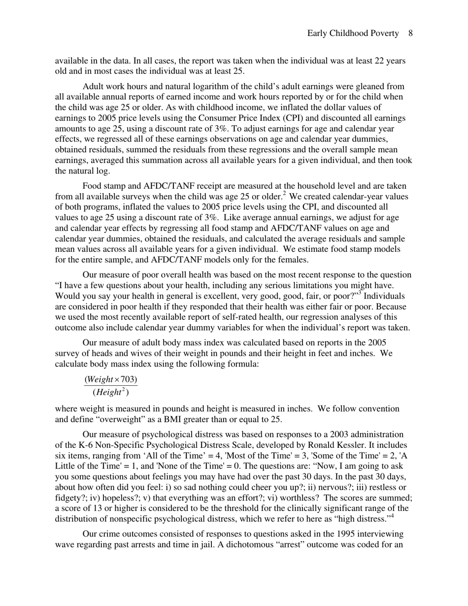 Early Childhood Poverty and Adult Attainment, Behavior and Health - University of Chicago, Page 8
