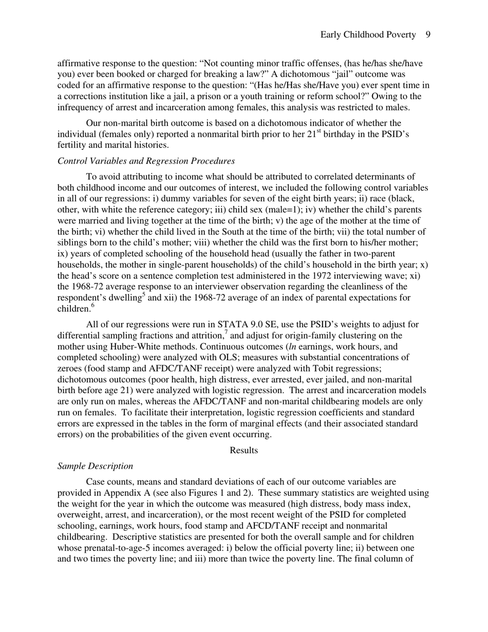 Early Childhood Poverty and Adult Attainment, Behavior and Health - University of Chicago, Page 9
