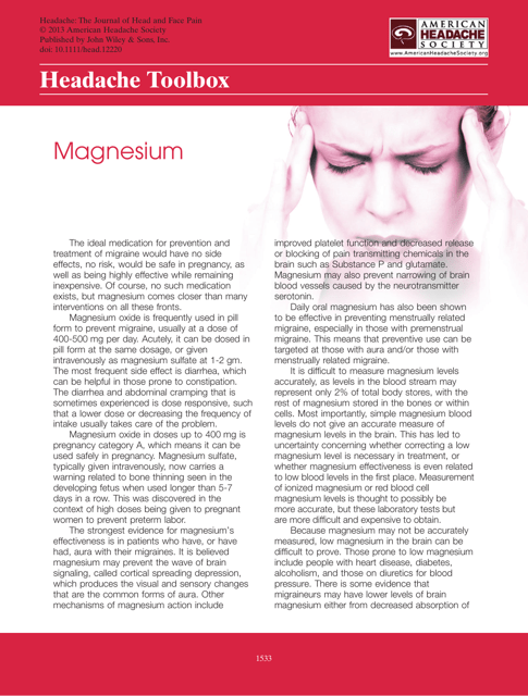 Headache Toolbox: Magnesium - American Headache Society