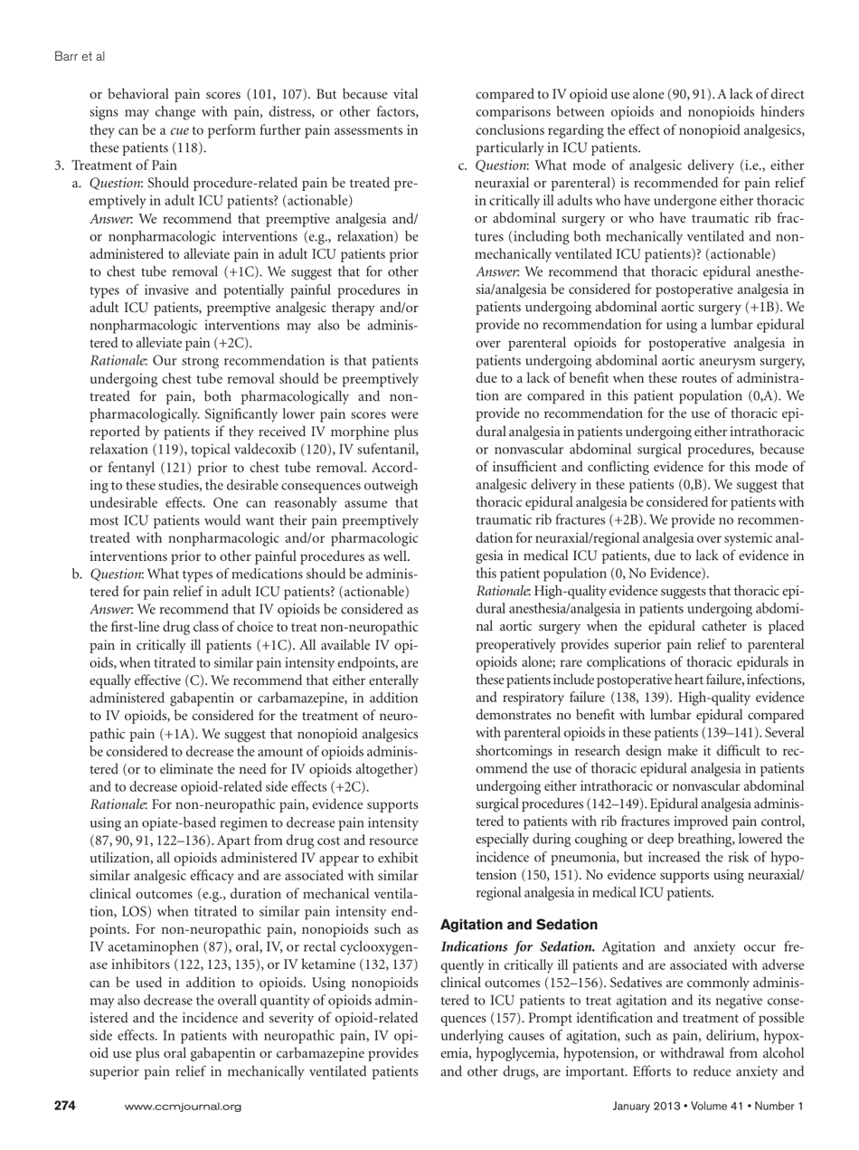 Clinical Practice Guidelines for the Management of Pain, Agitation, and Delirium in Adult Patients in the Intensive Care Unit, Page 12