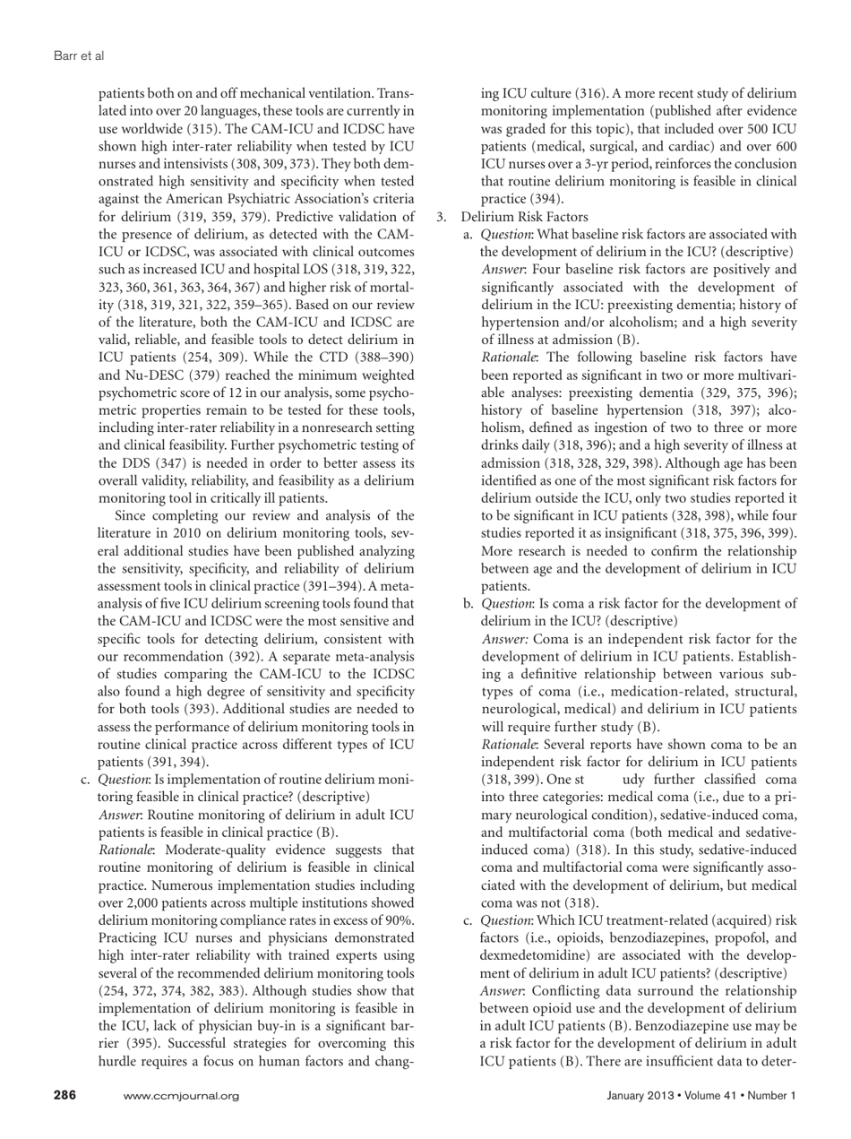 Clinical Practice Guidelines for the Management of Pain, Agitation, and Delirium in Adult Patients in the Intensive Care Unit, Page 24
